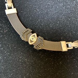 Leather Chain Necklace Black/Grey Steel NWT